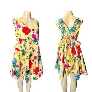Express Yellow Peplum Ruffle Floral Sun Dress NWT Women’s size M
